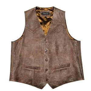 J. Peterman Men's Brown Leather Western Cowboy Classic Vest Size 42